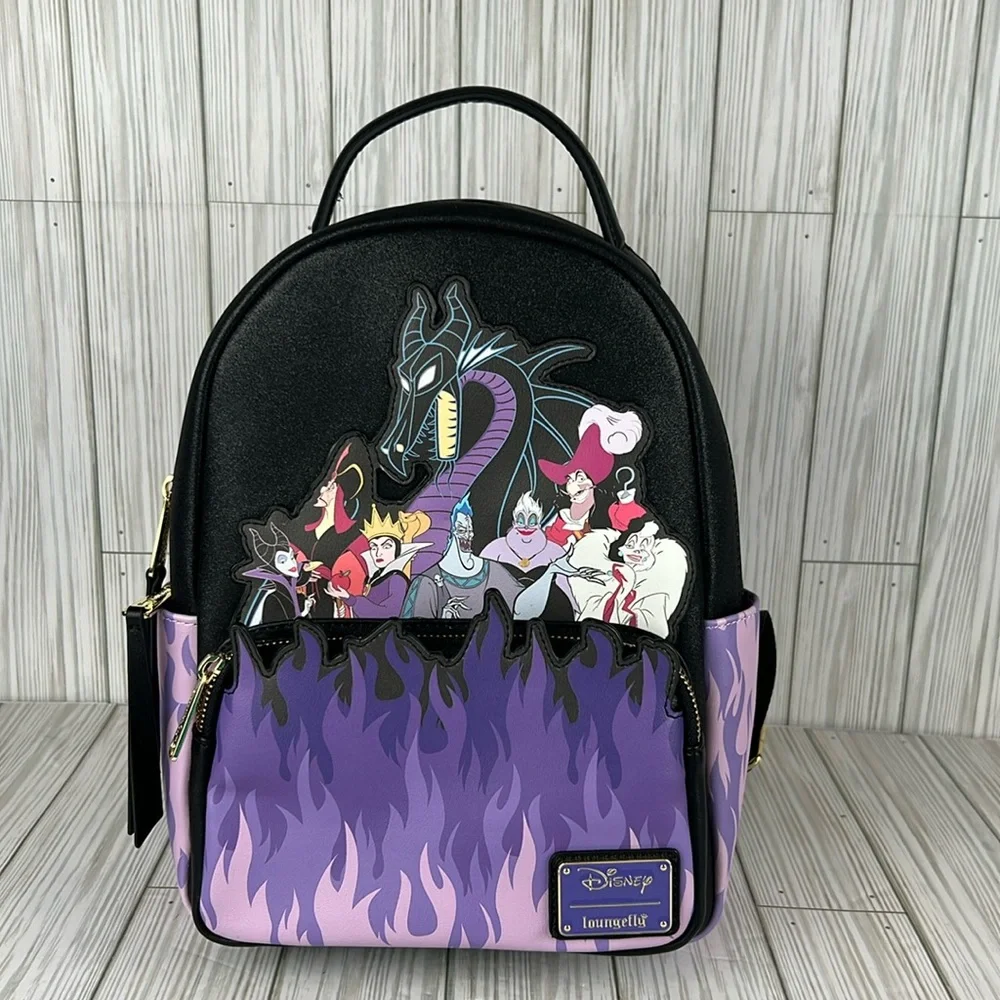 Loungefly Disney Villains Purple Flame Mini‎ Backpack Exclusive NWOT